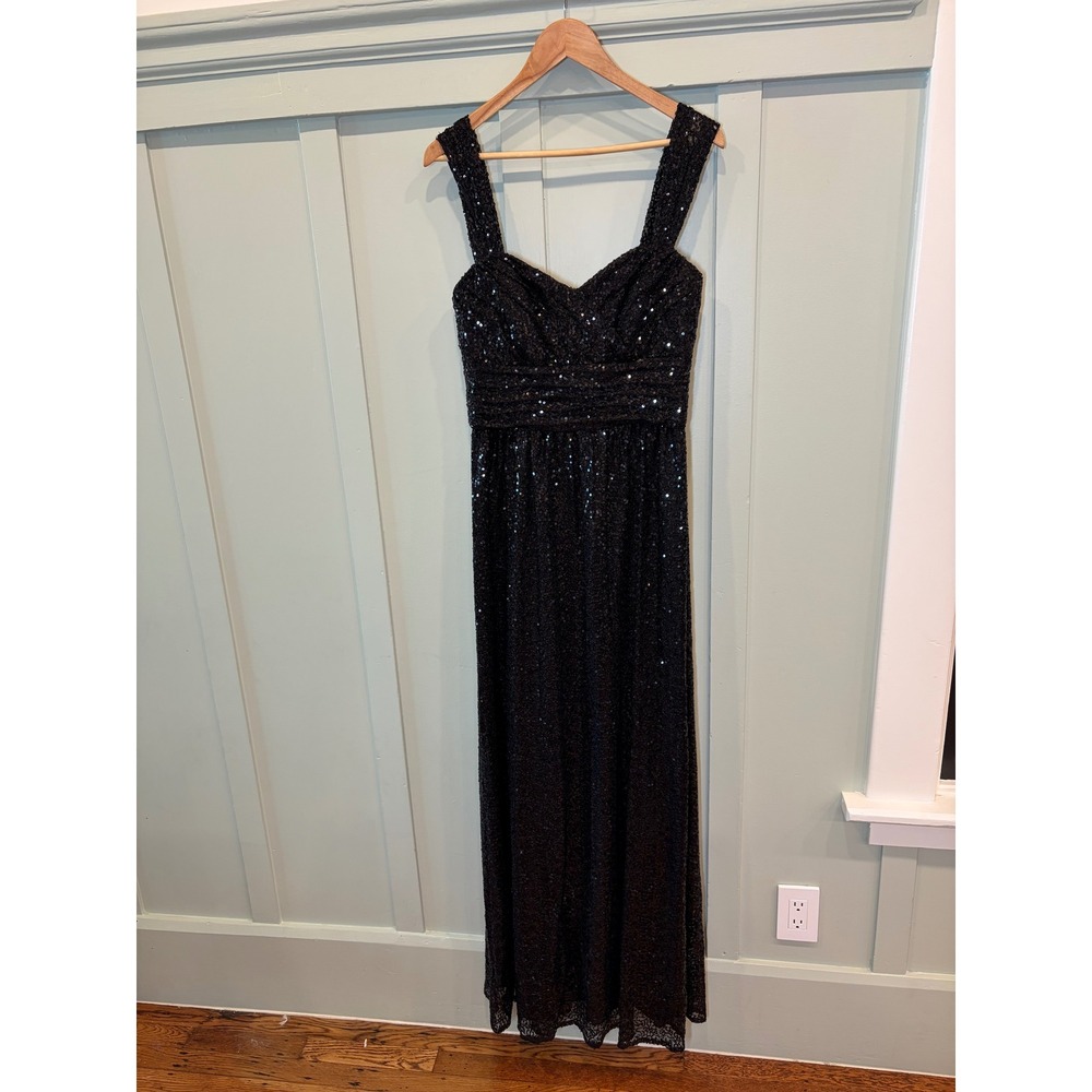 Amsale Black Sequin Sweetheart Neckline Empire Waist Evening Gown Dress Sz 10